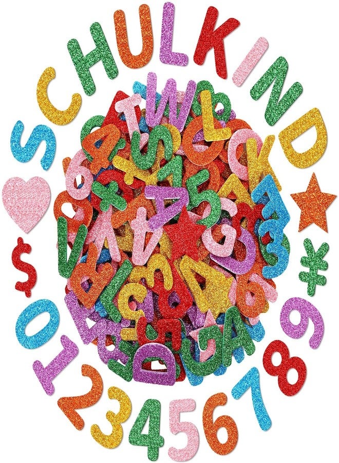 JULBEAR 300 Pcs Foam Letters Stickers Foam Alphabet Sticker for DIY Crafts Colorful Glitter Numbers Self-Adhesive Decoration for School First Day of School - Image 1